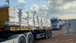 Humanitarean aid trucks