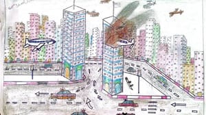 Children's colouring book depicting 9/11