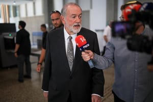 US Ambassador to Israel Mike Huckabee arrives to a court hearing of Israeli Prime Minister Benjamin Netanyahu at the District court in Tel Aviv, July 16, 2025