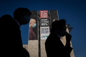 Haredim next to billboards (illustrative)