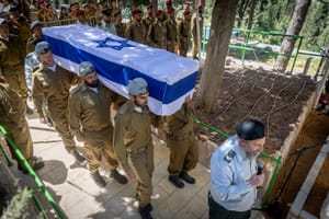 Funeral of late IDF soldier Bezalel Yehoshua Mosbacher, who died from his wounds after being injured in combat in the southern Gaza Strip, July 27, 2025. 