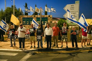 Activitsts attend a protest calling for an end to the war in Gaza, and the return of the hostages, in Rosh Pina, Northern Israel. July 26, 2025. 