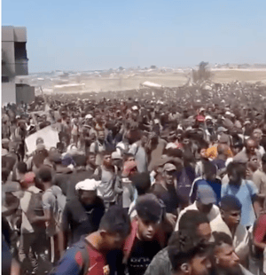 Gazans flood the area containing humanitarian aid shipments, July 29, 2025