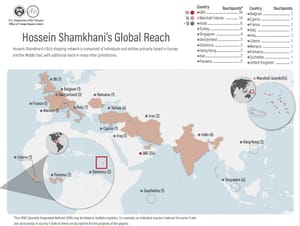 Depiction of Hossein Shamkhani's now sanctioned network.