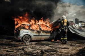 Car burning. Illustration.
