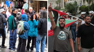Pro-Palestinian protestors attacking Israeli passengers