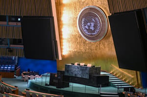 View of the General Assembly Hall of the United Nations, in NYC, USA, on September 15, 2025.
