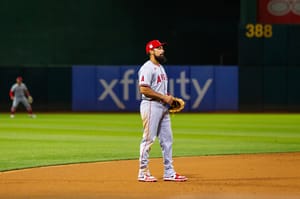 Oakland, California - July 19, 2024: Los Angeles Angels third baseman Anthony Rendon during a game against the Oakland Athletics at the Oakland Coliseum.