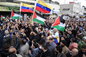 Demonstration in the city of Ramallah with the flags of Venezuela. against Israel's military operations in Gaza.on Friday Jan 9,2009.