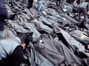 Body bags containing Iranians who were murdered after protesting against the regime, Jan 26