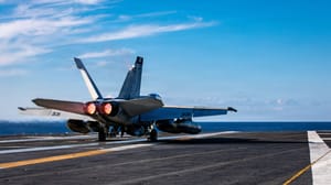 Fighter jet aboard USS carrier during Epic Fury