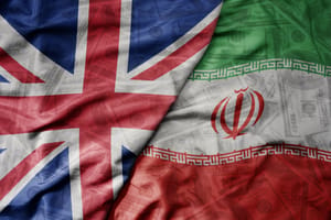 UK; Iranian flags