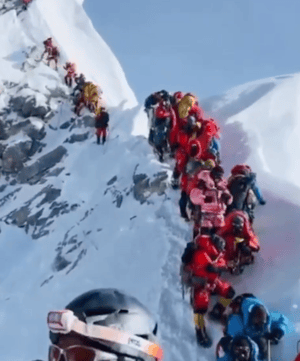 Waiting to summit Everest