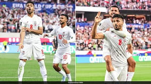 Iranian soccer player in defiant gun gesture