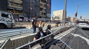 Protesters at the construction site of the Light Rail