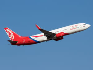 6-8-2023, Istanbul, Turkey. Fly Baghdad Boeing 737-8GJ "YI-BAS" departing from Runway 17R at Istanbul Airport.
