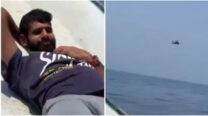 The fisherman lay down on the deck and documented the Apache helicopter overpowering a tanker.
