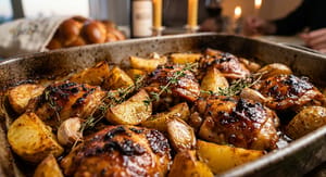 Honey-glazed chicken with roasted potatoes for Shabbat