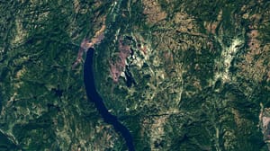 The crater as seen from space, center of image