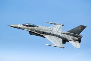 Polish Air Force F-16C fighter jet taking off from Kleine Brogel Air Base