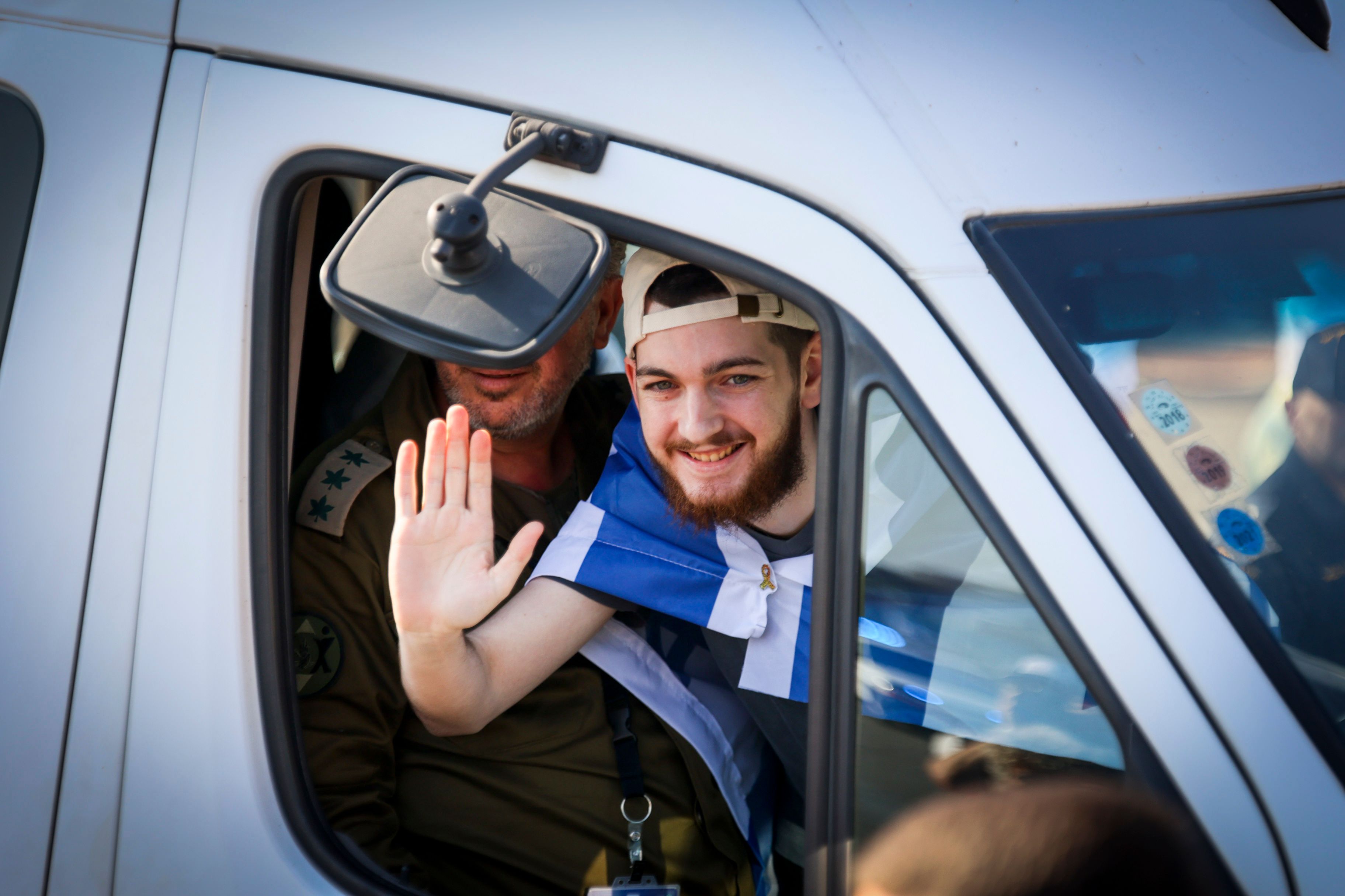 Released hostage Bar Kupershtein arrives to Sheba Medical center, October 13, 2025. 