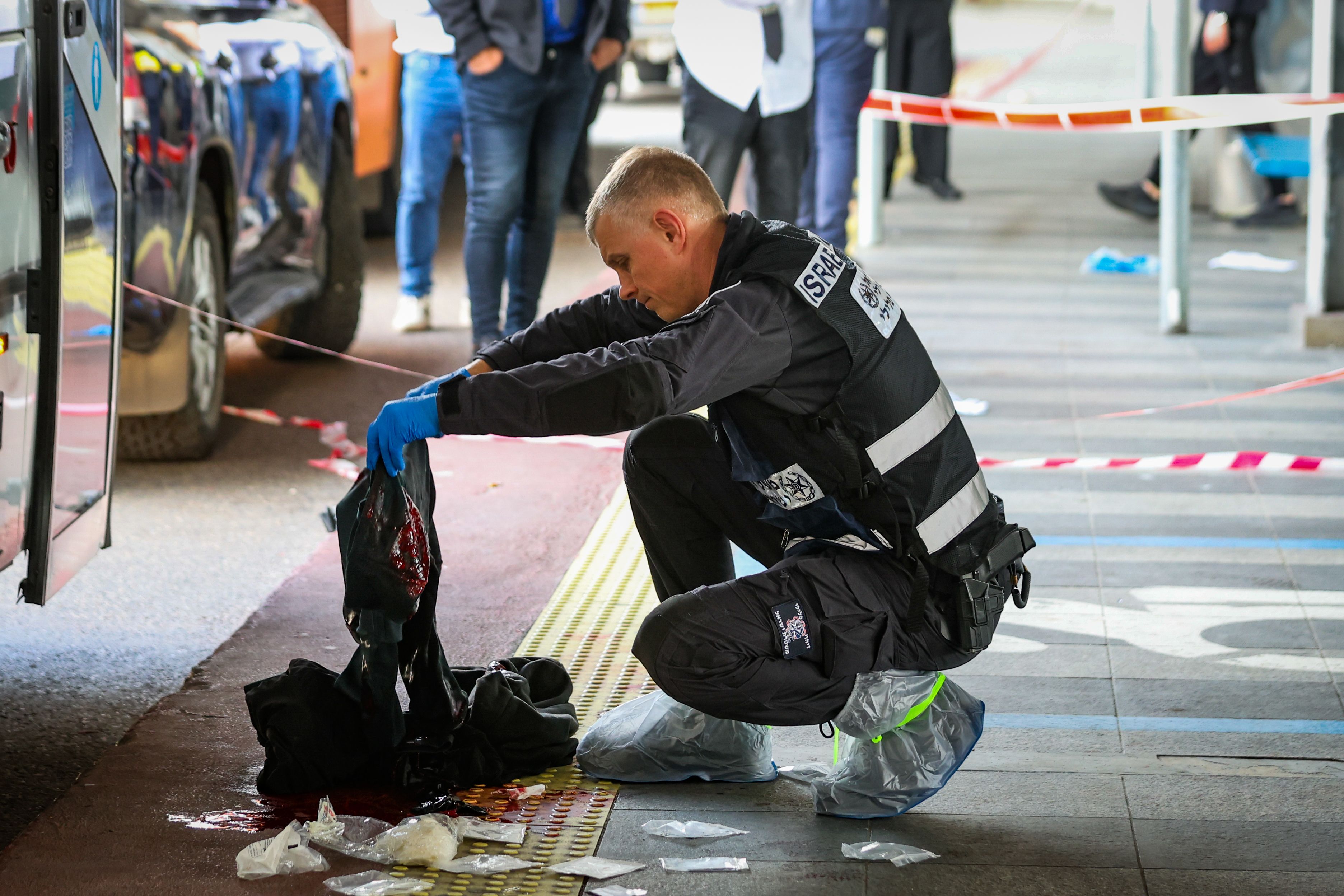 Israeli security forces at the scene of a terror attack in Haifa, March 3, 2025. 