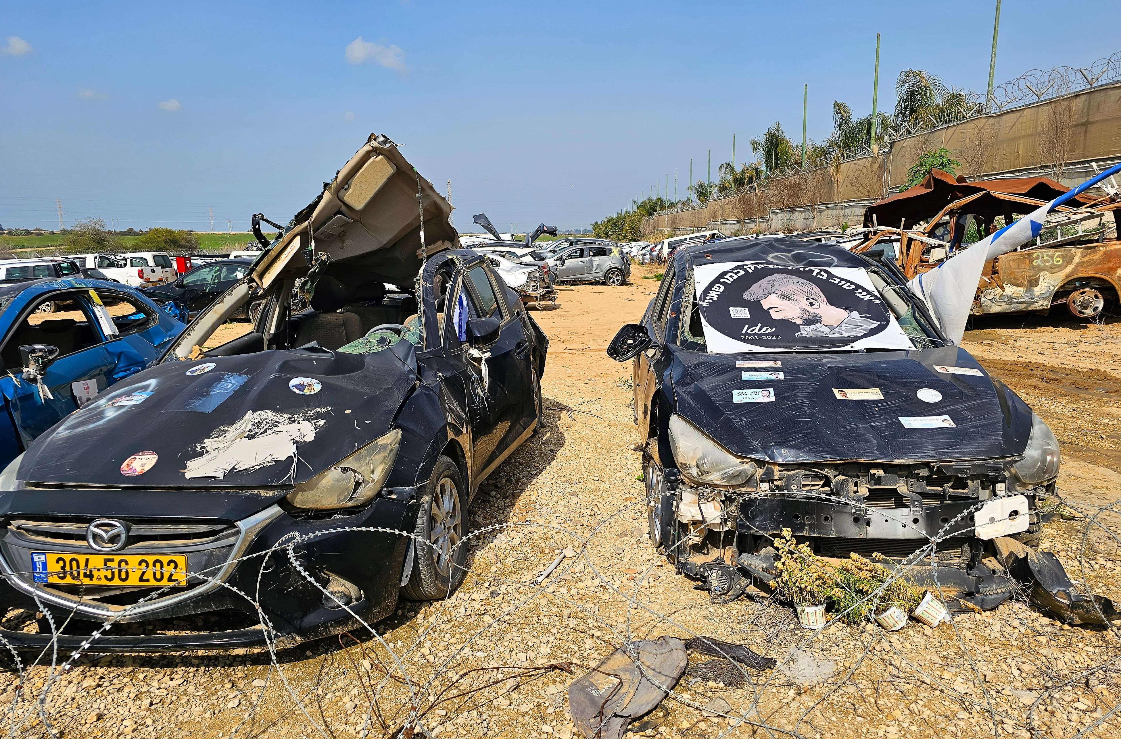 TKUMA, ISRAEL - March 5, 2025: Memorial exposition of damaged cars of Israelis killed on October 7, 2023, in a terrorist attack a few kilometers from Gaza
