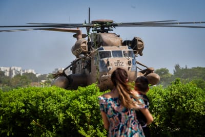 A military helicopter with fighters who participated in the rescue operation of Israeli hostages from the Gaza Strip, June 8, 2024 