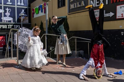 Haredi Jews celebrating Purim in Bnei Brak