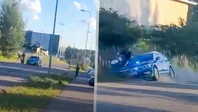 High-Speed Chase at 90 km/h: Police Car Pursues Scooter Rider Into Canal