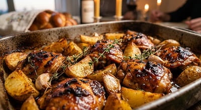 Honey-glazed chicken with roasted potatoes for Shabbat
