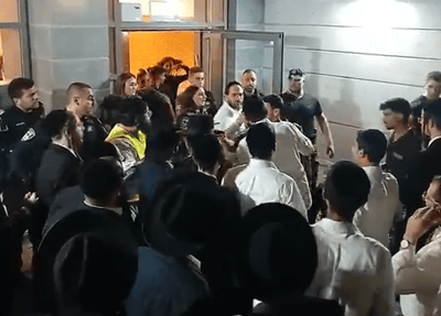 Confrontations at the entrance to the yeshiva student's home