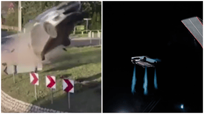 Polish Driver's Drunken Crash Sends Car Flying 60 Meters — Just as Musk Unveils Flying Tesla