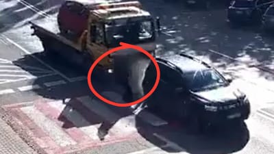 Pedestrian Escapes Death by Inches as Car Slams Into Crosswalk in Poland