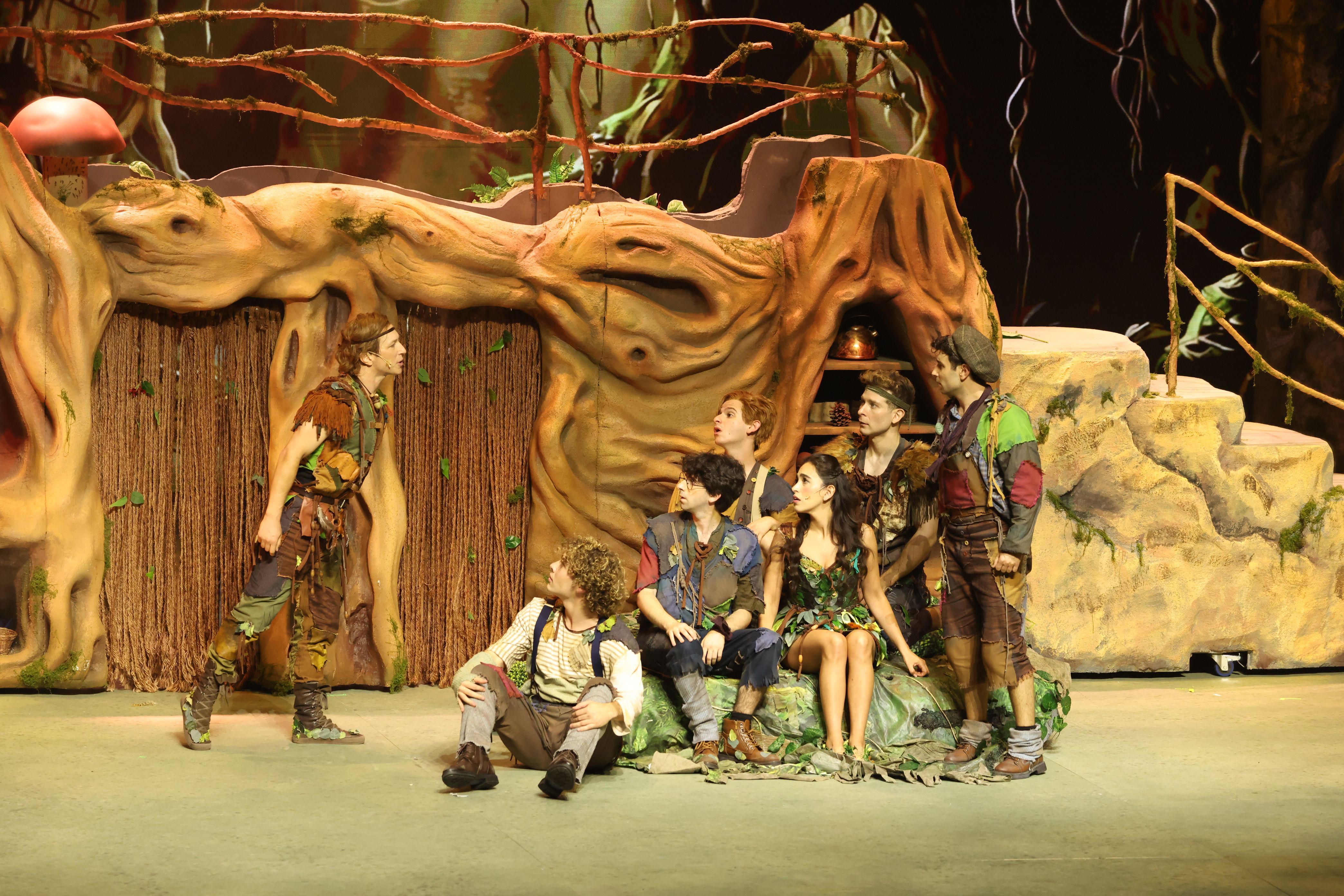 Peter Pan The Musical: Peter Pan (Lee Biran) and Wendy (Meshi Kleinstein) and the Lost Boys