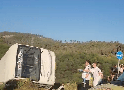 The overturned bus