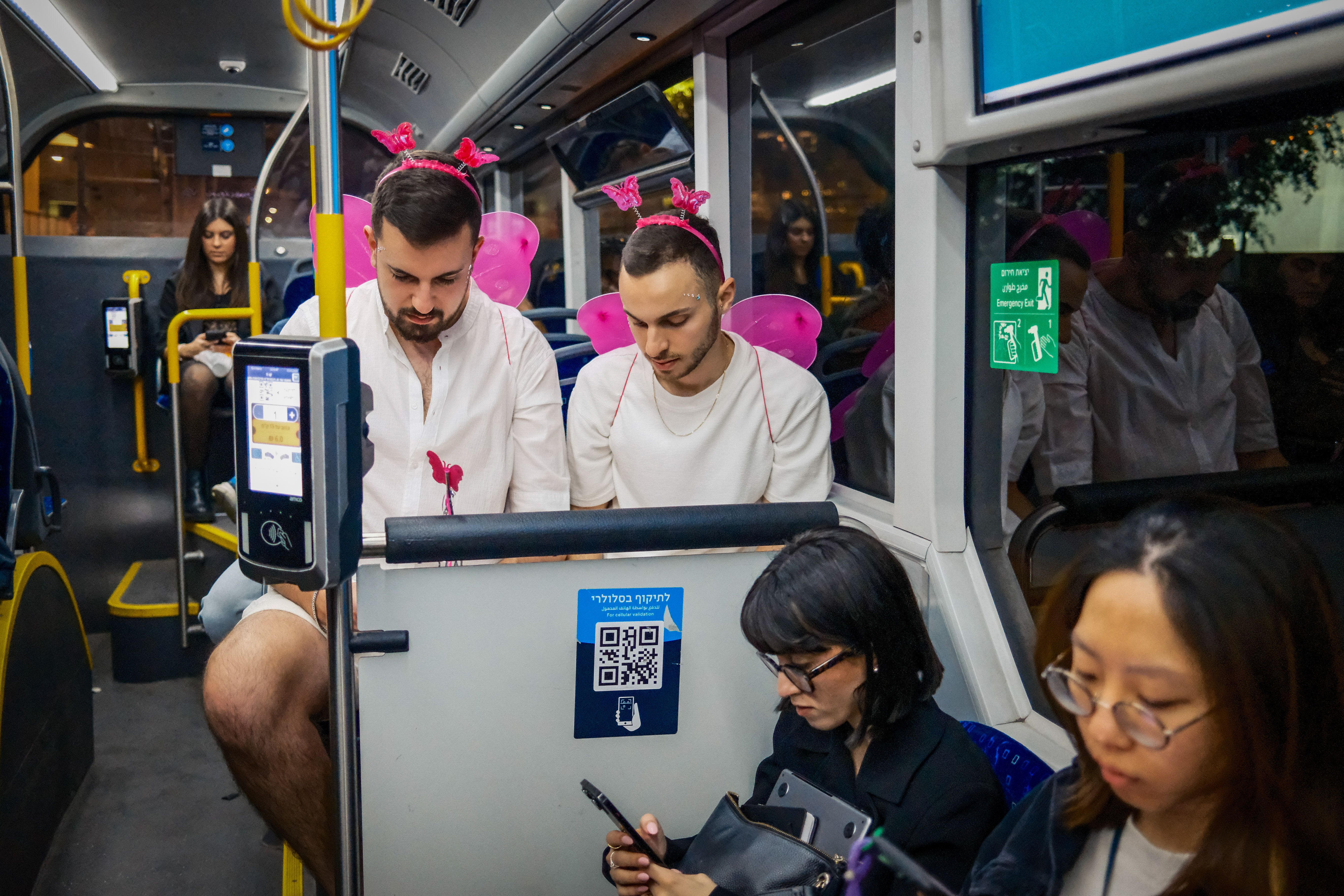 People wearing costumes celebrate the jewish holiday of Purim in Tel Aviv, March 13, 2025.