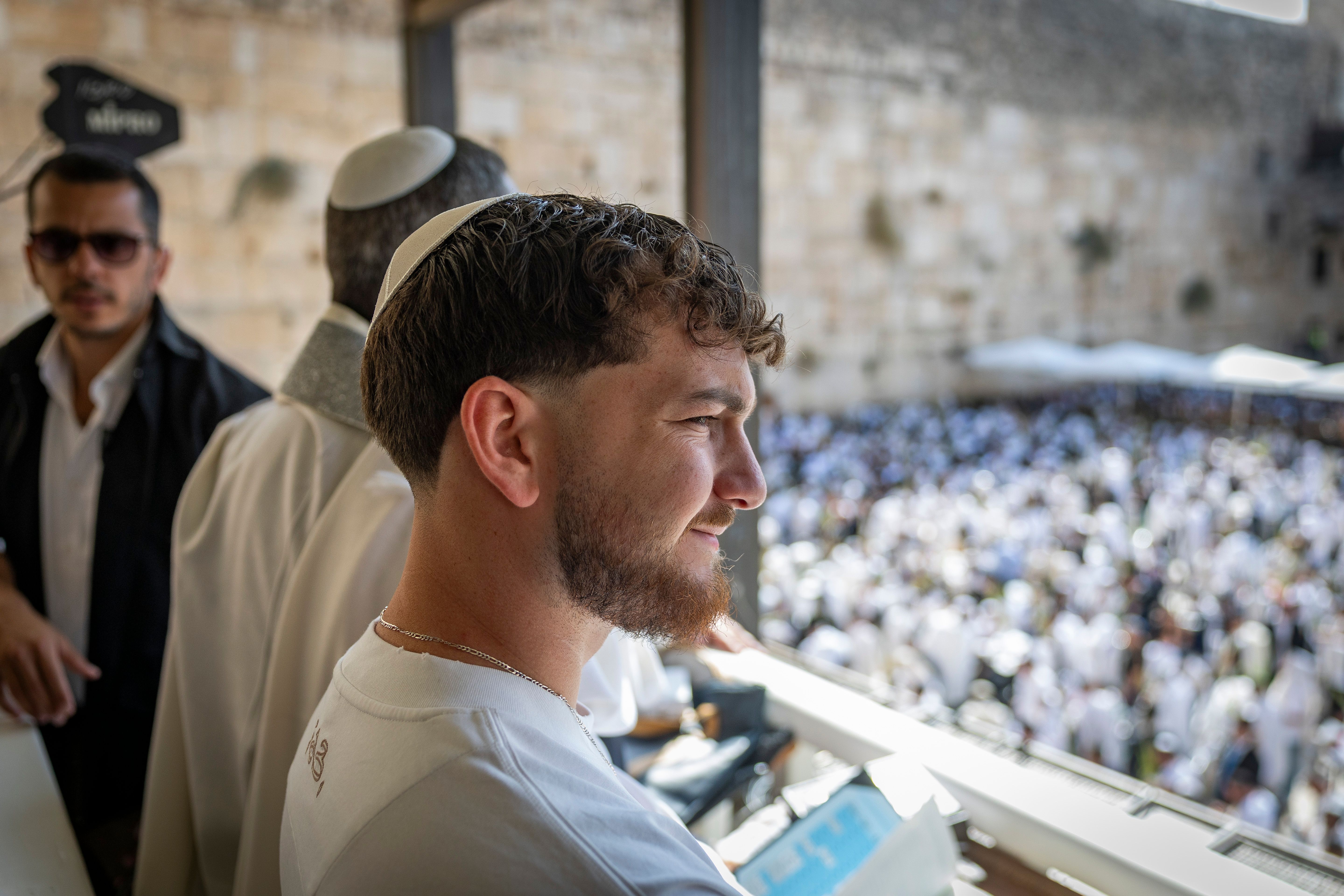 Freed hostage Bar Kuperstein at Birkas Kohanim at the Western Wall