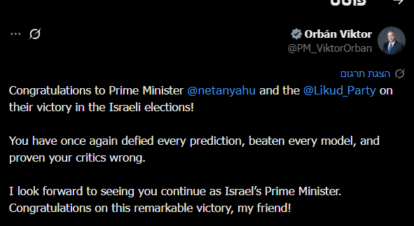 Orbán's message to Netanyahu