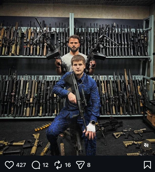 Adam Kadyrov posted a photo with a full arsenal of light weapons