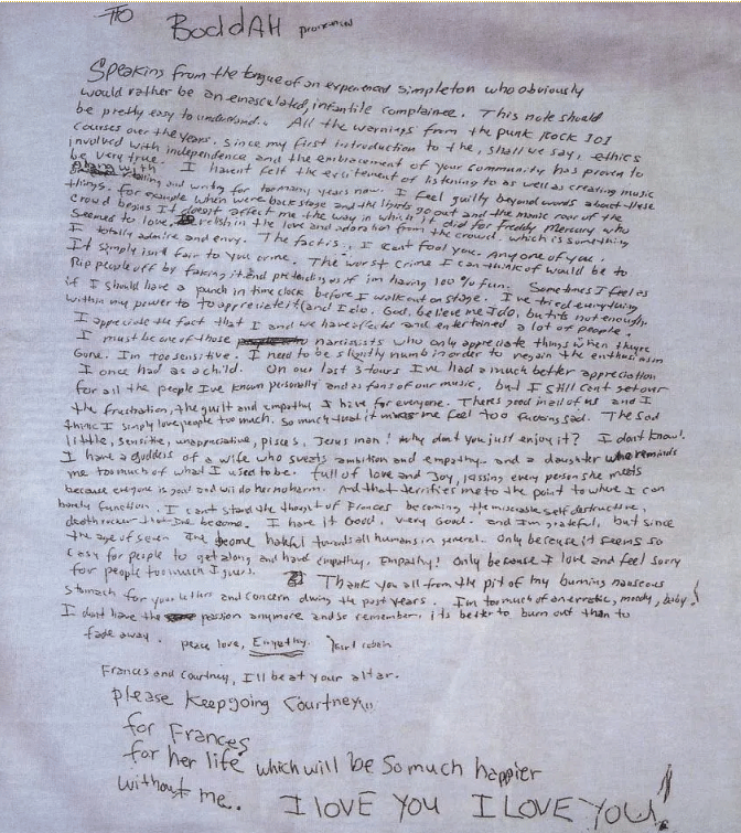 Picture of Kurt Cobain's supposed suicide note