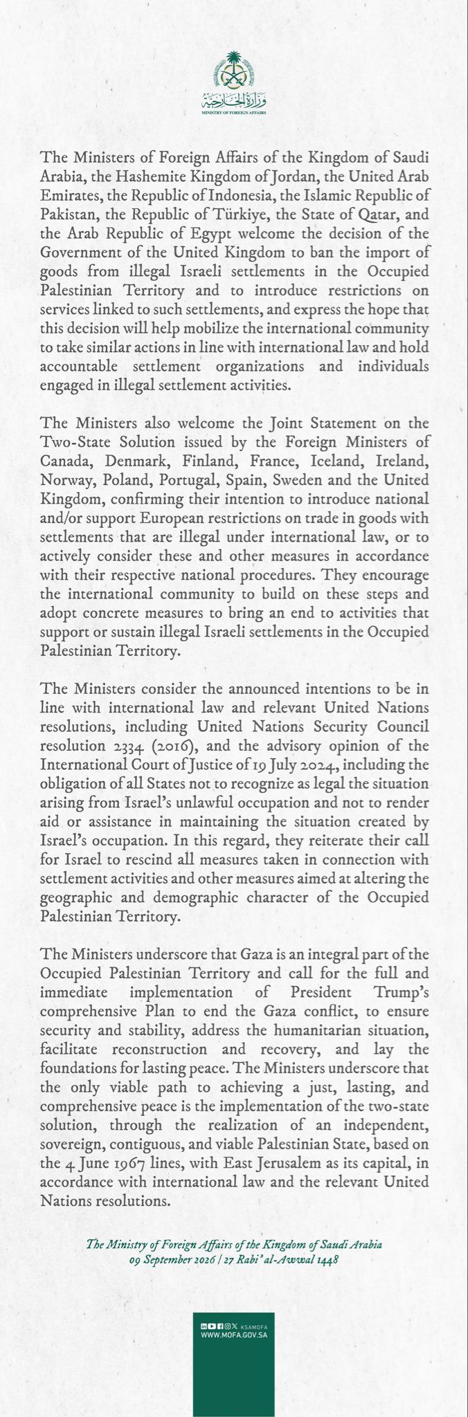 Statement by Arab states