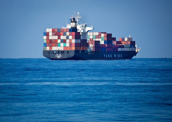 An international effort to stop a naval blockade. Cargo ship off Ashdod Port.