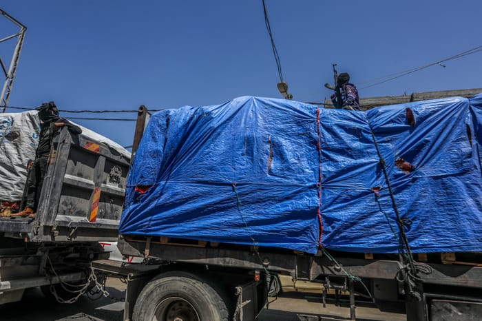 Aid trucks seized by Hamas. Illustration.