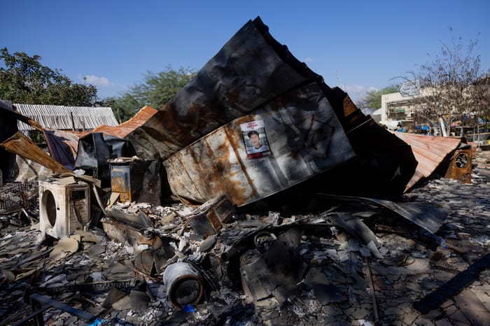 Scene of destruction at Nir Oz.