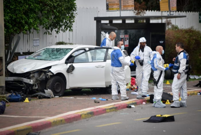 Police at the scene of a terror attack in Ra'anana. January 15, 2024.