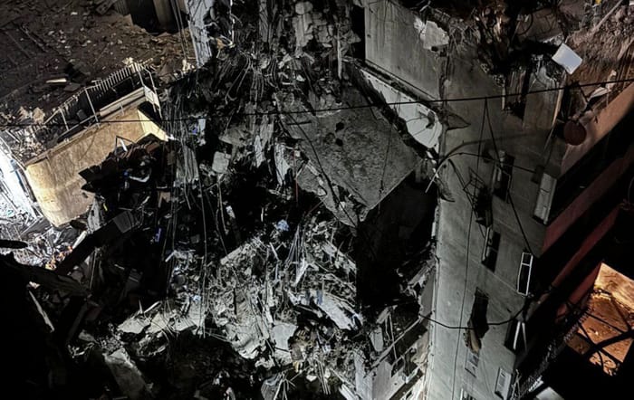 Rubble of the building in which Fouad Shukr was assassinated