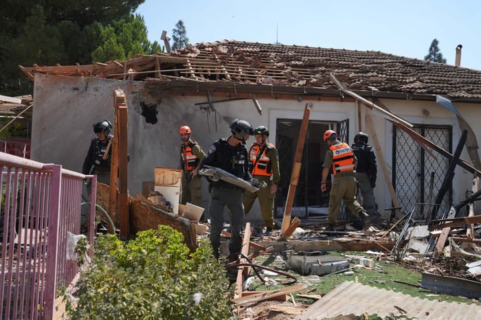 The site where a missile fired from Lebanon hit a house and cars in the northern Israeli city of Tzfat, September 25, 2024.