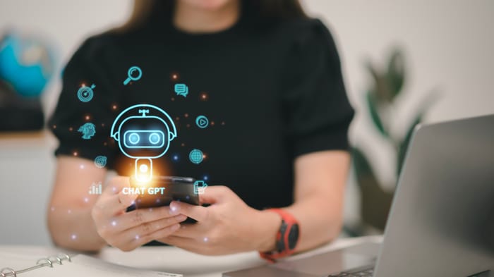 Woman chatting with a smart AI