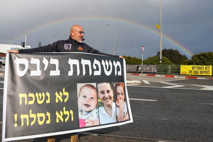 People in Northern Israel pay their respects to the four Israeli hostages who were released from Gaza today. February 20, 2025.